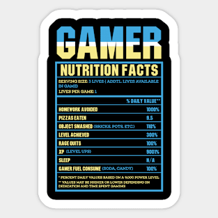 Gamer Nutrition Facts - Funny Gamer Sticker